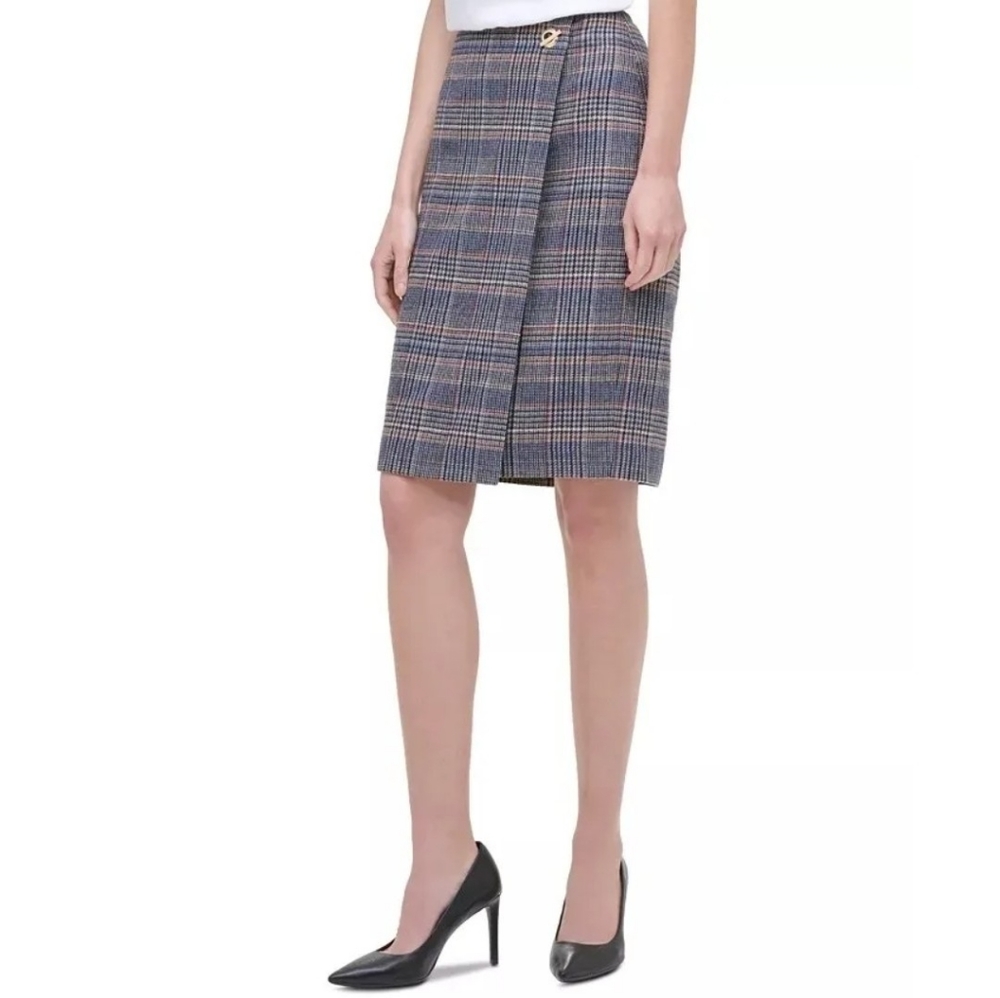 Calvin Klein Tweed Faux-Wrap Pencil Skirt
